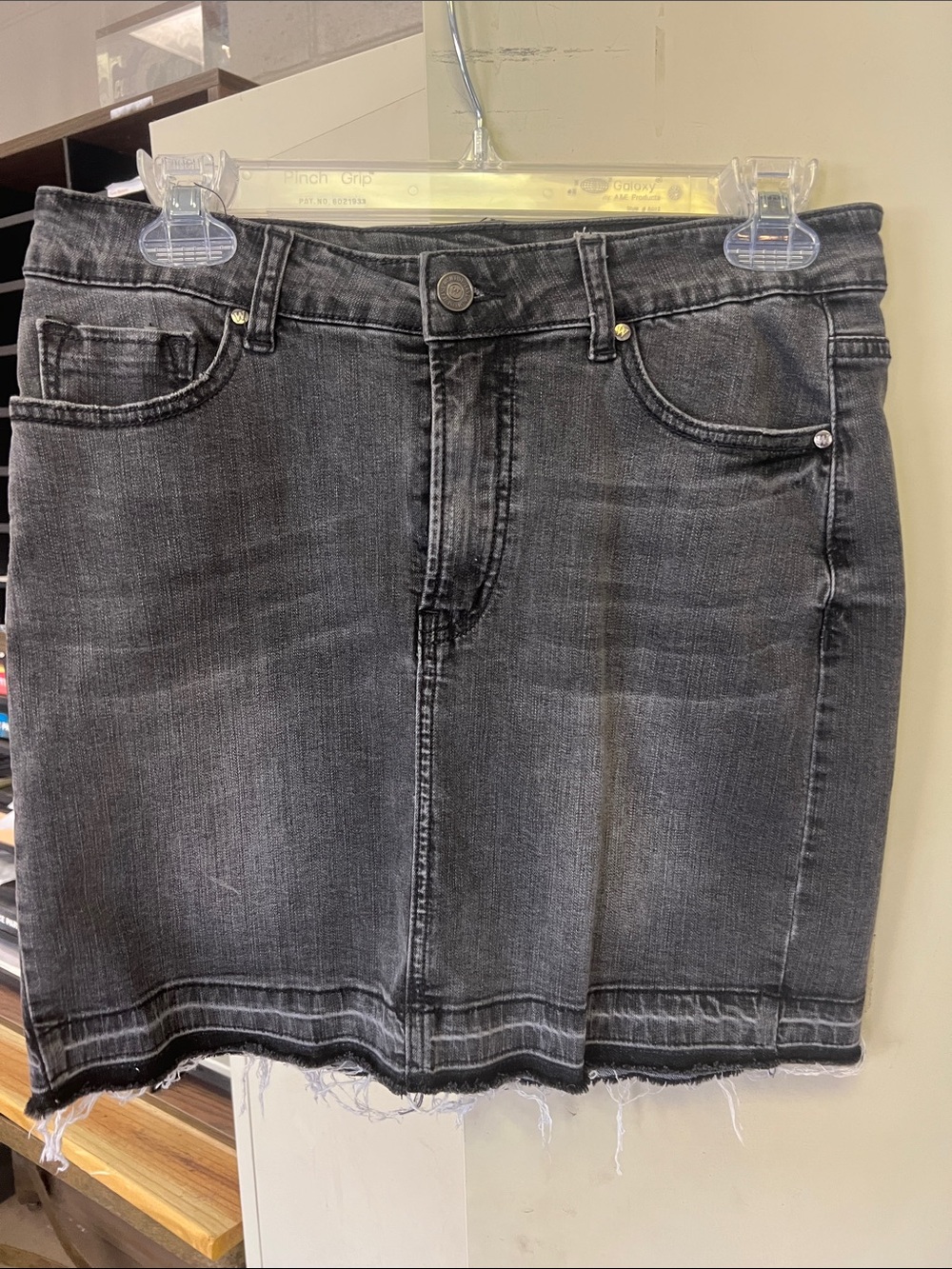 Wishlist Washed Black Denim Mini Skirt with Frayed Hem